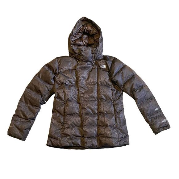 Women Jacket The North Face brown textured Recco 600 down snowboard Sz L